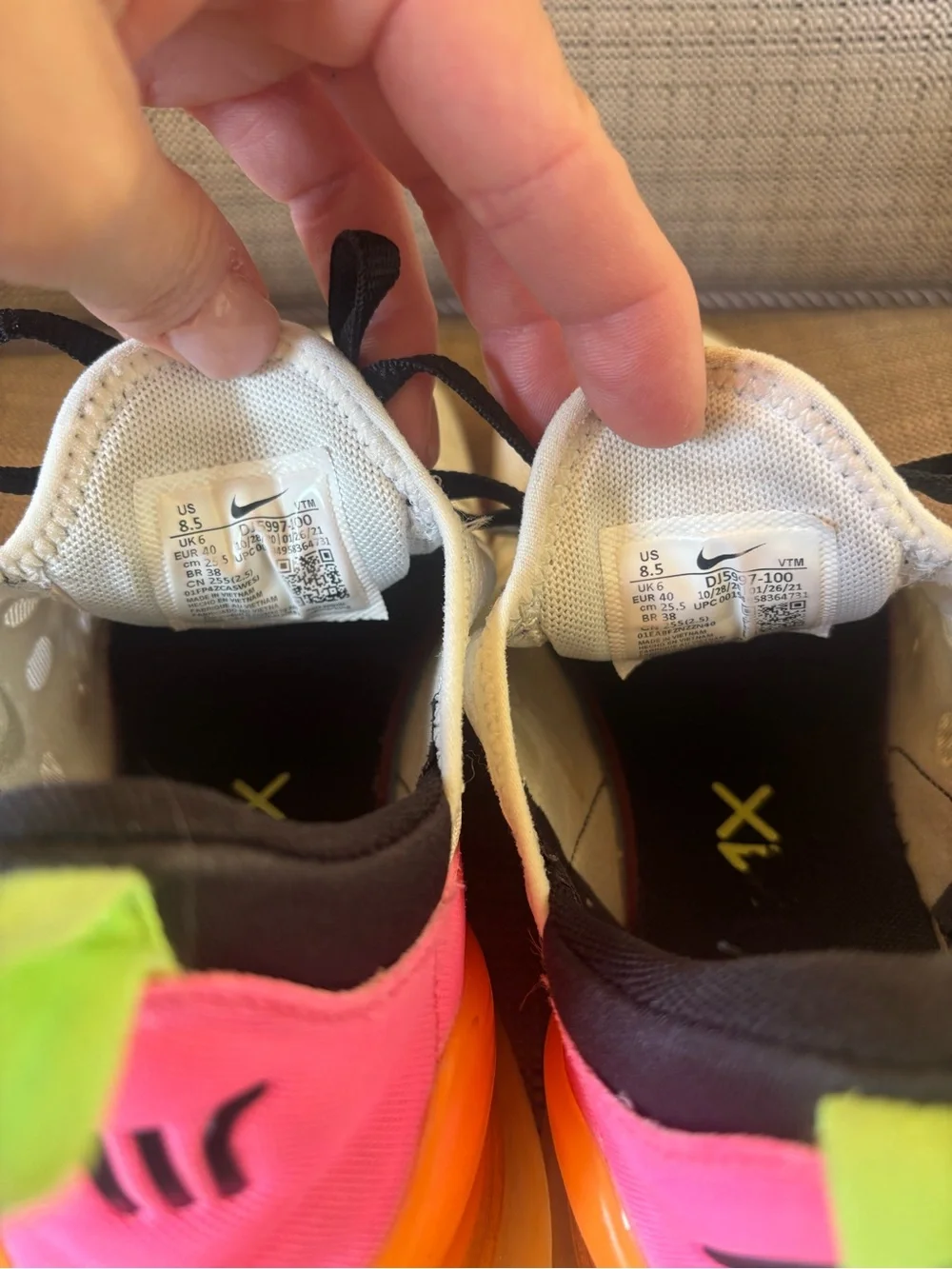 Nike Air Max 270 White Pink Orange Athletic Shoes